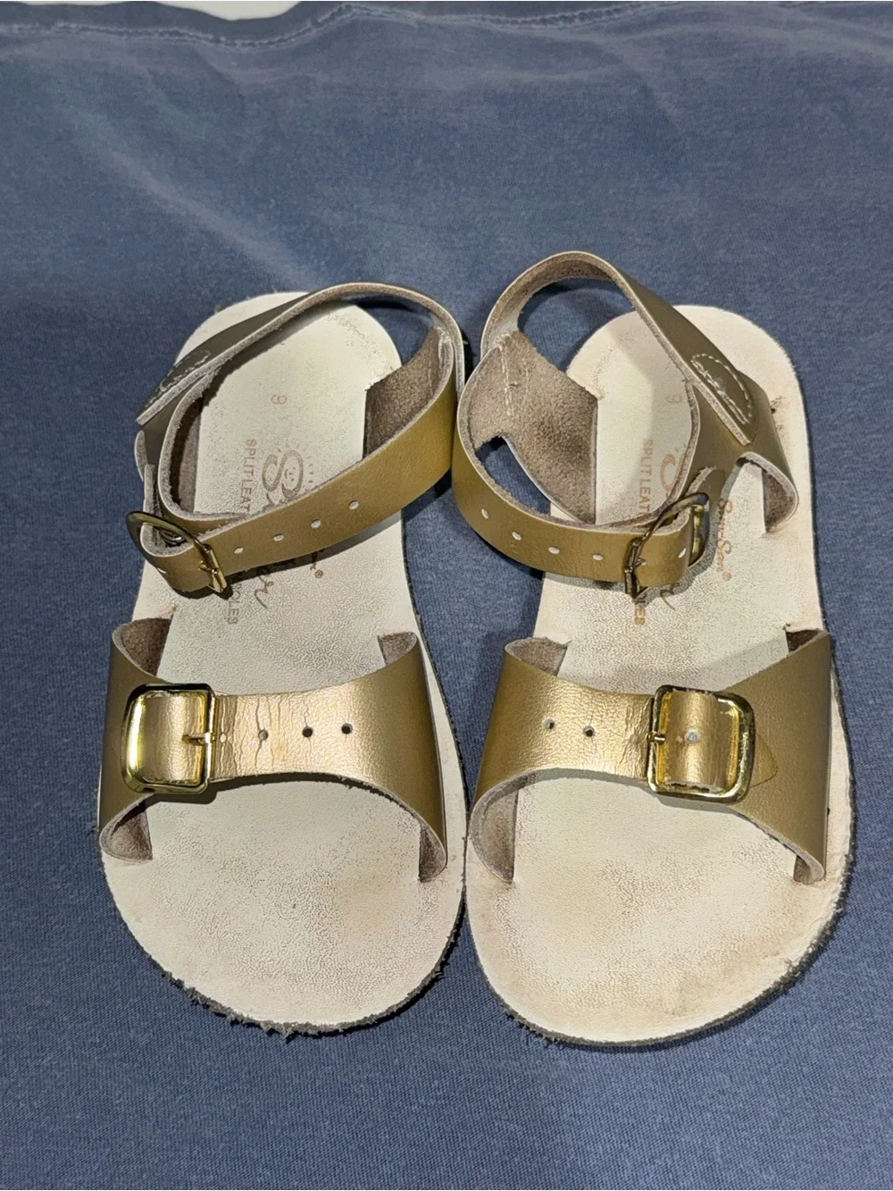 Salt Water Sandals by Hoy Girls Gold Metallic Buckle Sandals